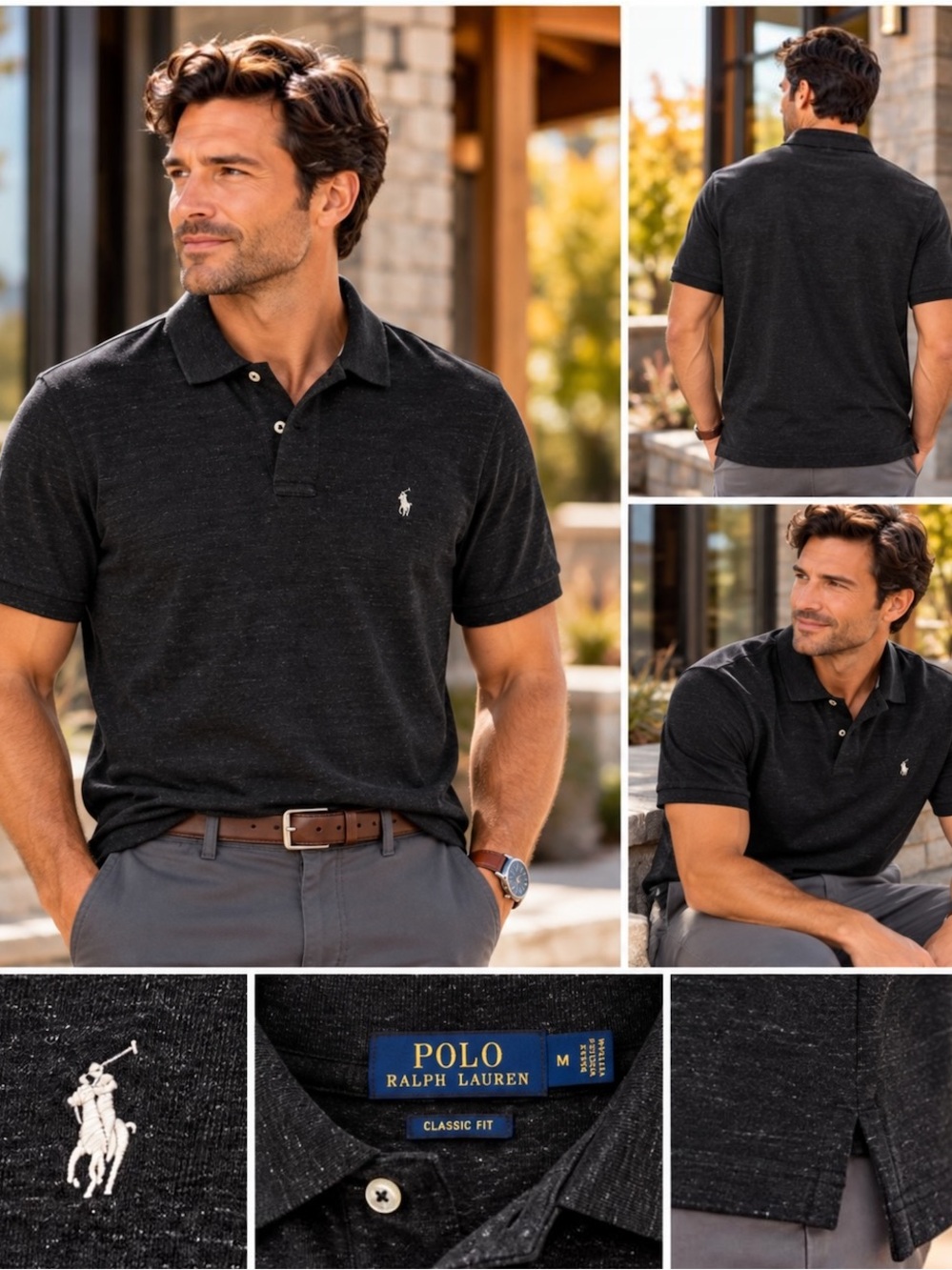 Polo Ralph Lauren Classic Fit Polo Shirt Men’s M Black Heather 100% Cotton